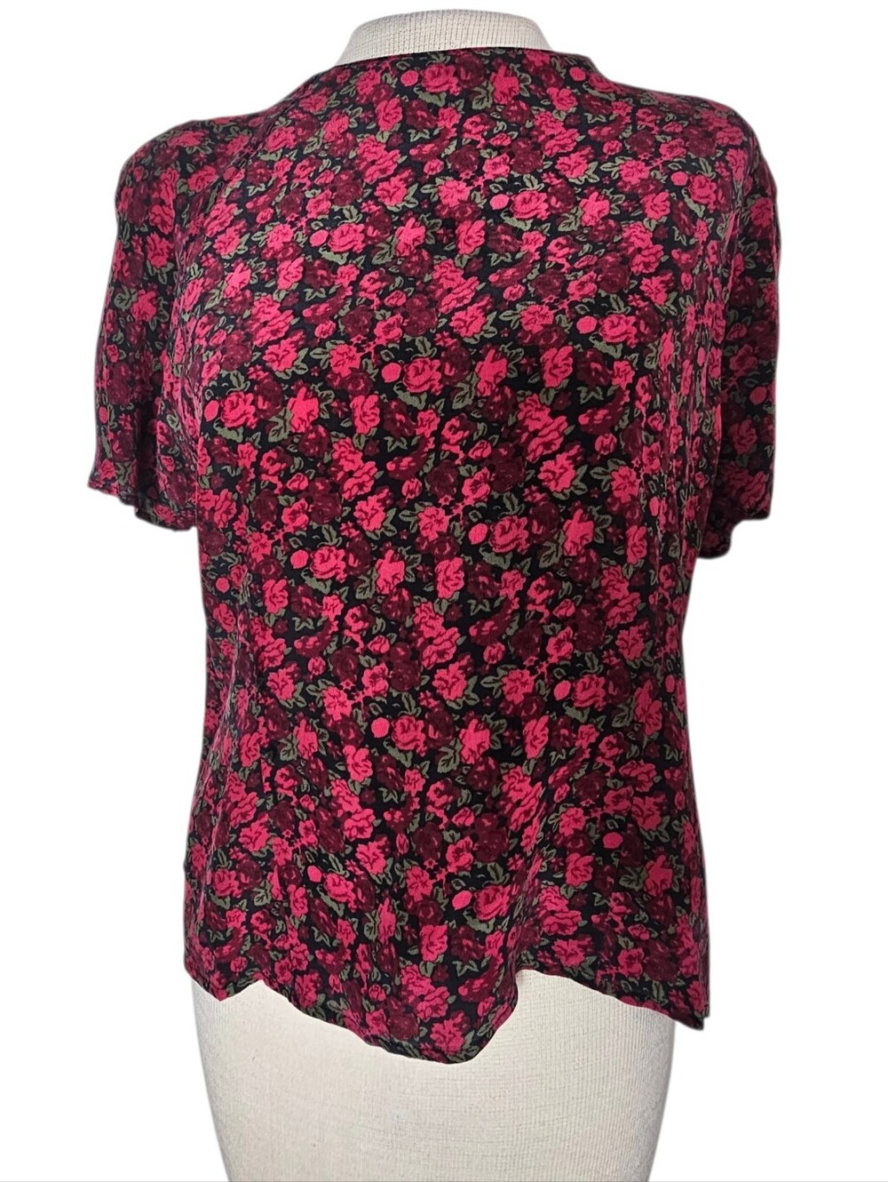 Vintage Ann Taylor Silk Top Size 10 Crop Shirt Floral Rose Print Moody Whimsigot